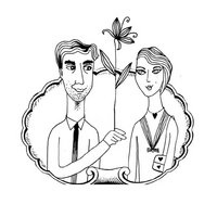 Drawing of a man giving a flower to a woman